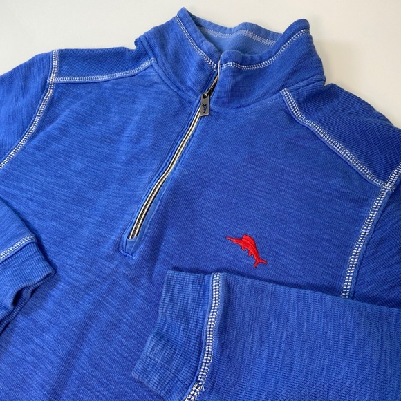 Tommy Bahama Mens S 1/4 Zip Mock Neck Pullover Sweatshirt Blue Long Sleeve - Picture 1 of 8